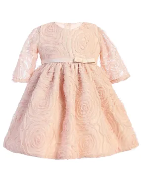 Baby Girls Blush Rosette Mesh Satin Belt Easter Dress 6-24M