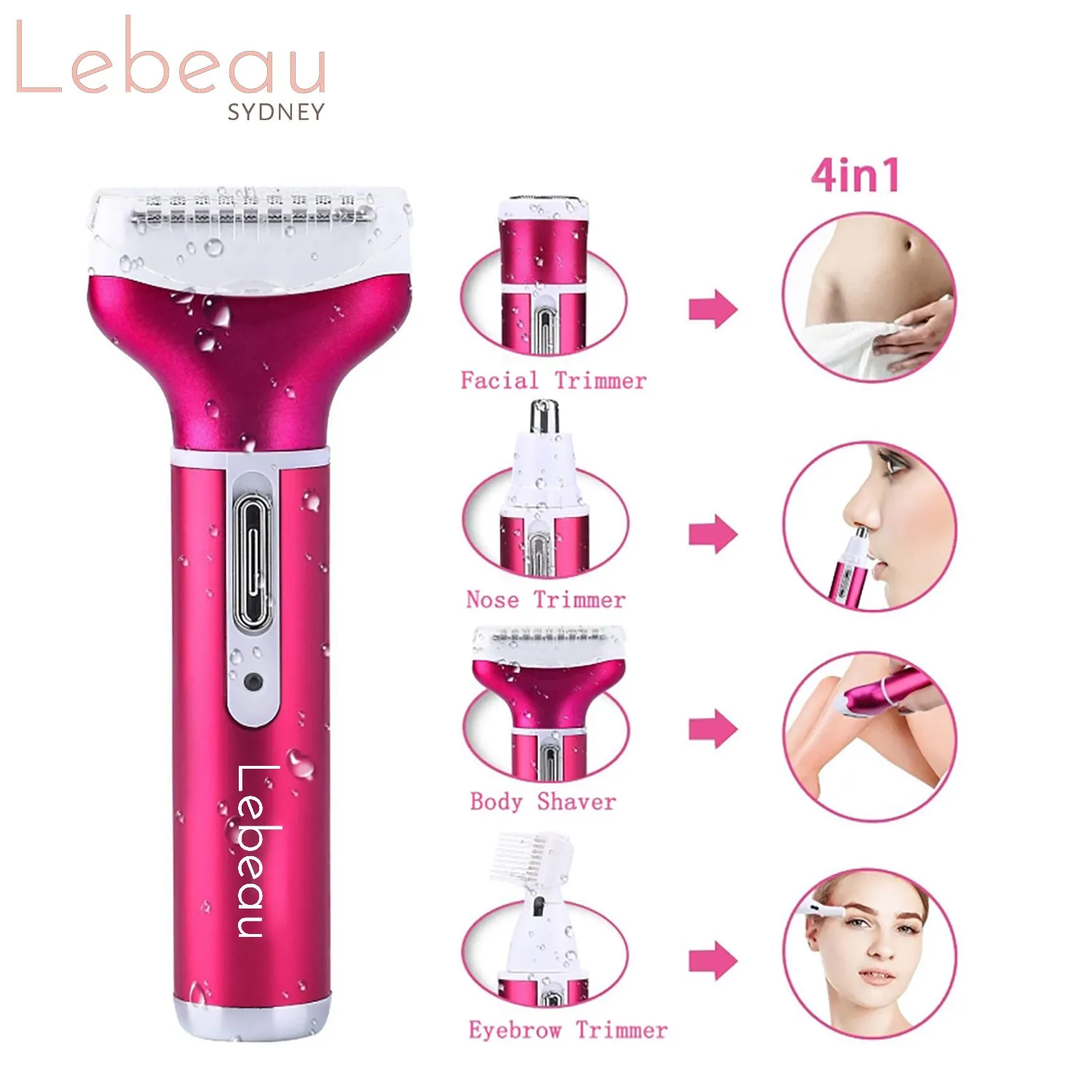 Lebeau Women Electric Hair Remover Epilator Shaver Razor Arm Leg Bikini 4 In 1