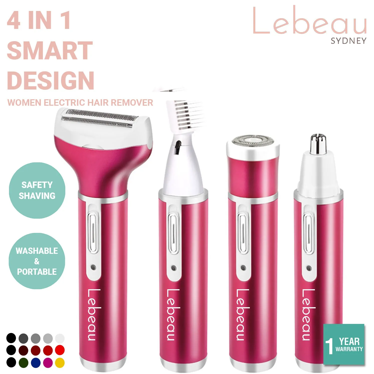 Lebeau Women Electric Hair Remover Epilator Shaver Razor Arm Leg Bikini 4 In 1