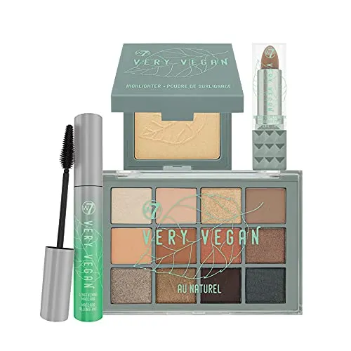 W7 - Very Vegan Gift Set - Natural Nudes Eyeshadow, Mascara, Highlighter, Lipstick Makeup Kit - Perfect, Vegan, Cruelty Free Makeup Gift Set